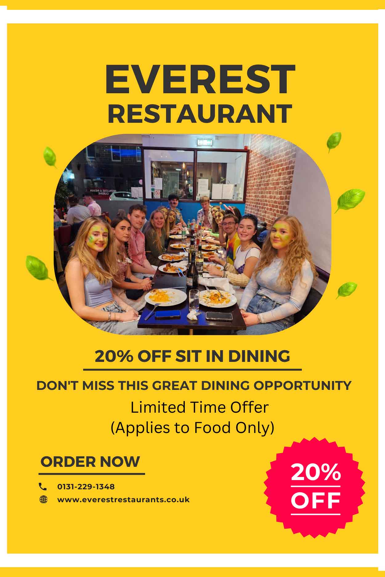 Everest Popup 20% off Sit In Dining